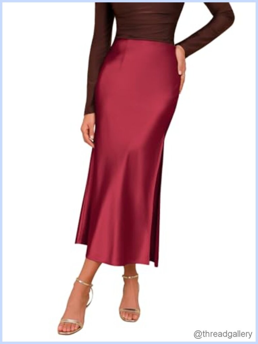Satin High Waisted Maxi Skirt A-Line Flowy Split Hem Casual